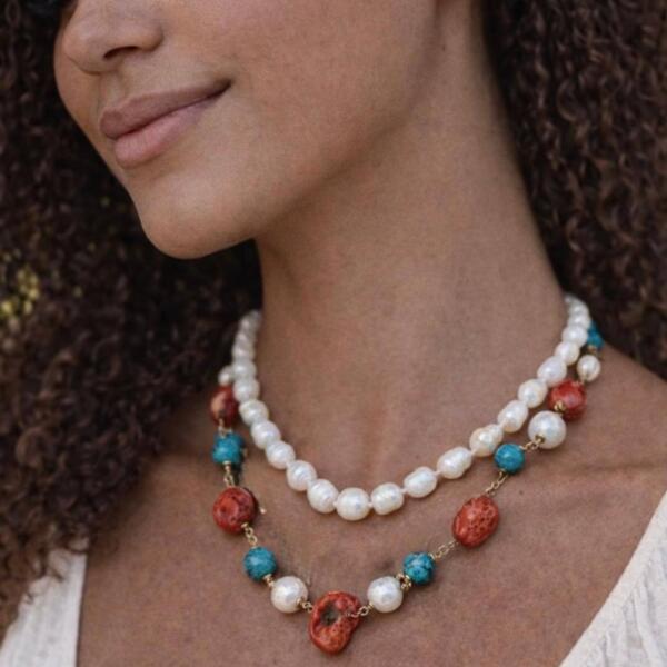 Collana Perle Corallo Turchese Capri - immagine 1