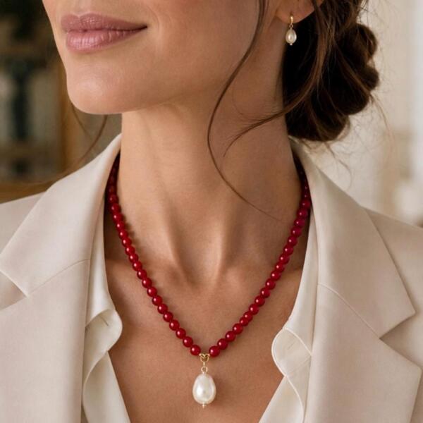 Collana Giada Rossa Roxenne - immagine 1