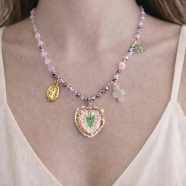 Collana Cuore di pezza Handmade - immagine 2