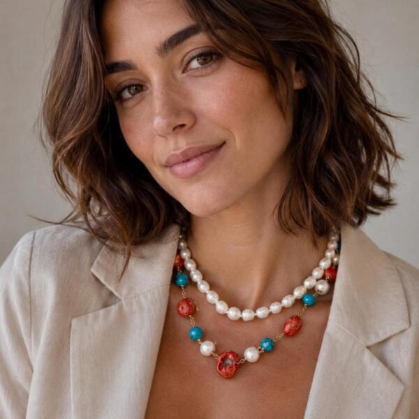 Collana Perle Corallo Turchese Capri - immagine 1