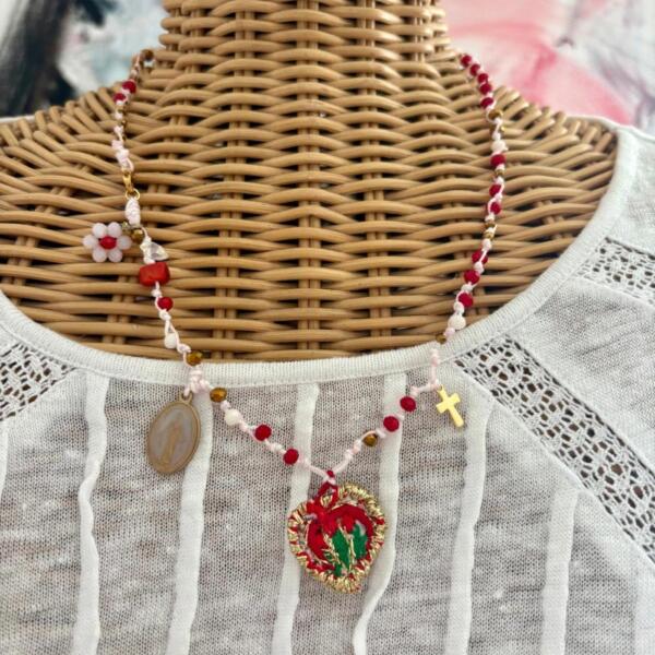Collana Cuore Rosso Ricamato - immagine 3