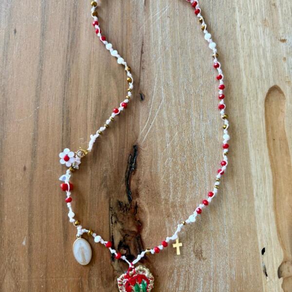 Collana Cuore Rosso Ricamato - immagine 2