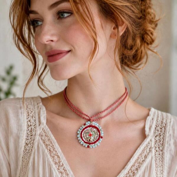 Collana  Rosone di  Pezza Cordoncino - immagine 1